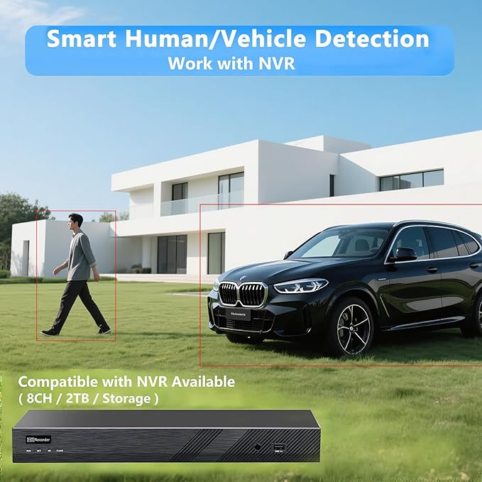 Real HD 12MP PoE IP Turret Security Camera Outdoor Wide Angle 113 Degree, IP67, Support 512G Micro-SD(NOT Included), Plug and Play with K and M Series 12MP NVR