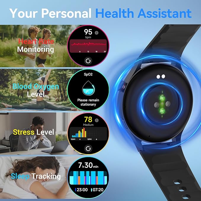 Fitpolo Smart Watch for Men Women,1.3" AMOLED Touchscreen Fitness Tracker, Make/Answer Calls, Heart Rate SpO2 Monitor, IP68 Waterproof, Sleep & Activity Tracking Smartwatch for Android Phones iPhone