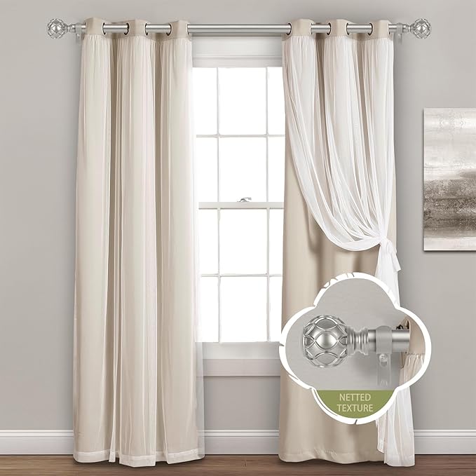 Silver Adjustable Curtain Rods for Windows:36-88 Inch Farmhouse Heavy Duty Curtain Rod for Bedroom Living Room,Boho Decorative Rustic Drapery Rods with Vintage Coastal Finial,Antique Silver