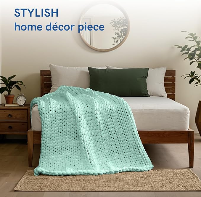 YnM Cooling Chunky Throw Blanket, Medium-Weight, Hand Knitted, Skin Friendly, Ventilated and Breathable, Machine Washable, Home Décor Piece for Couch, Sofa and Bed (Menthe Green, 50x70 Inch)