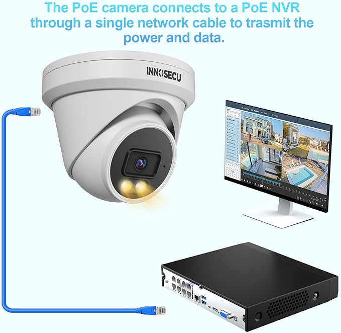 4MP Turret Security PoE Camera, Outdoor Wired IP Surveillance Camera with Microphon/Audio, Smart Dual Light Color Night Vision 2.8mm Lens Wide Angle 110°, Human&Vehicle Detection, IND4FD97S