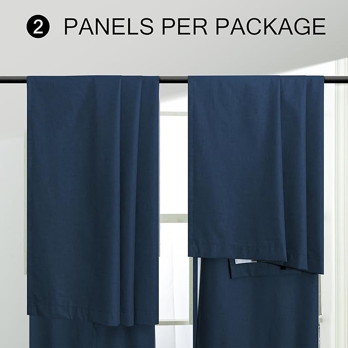 Navy Blue Blackout Curtains 108 Inches Long 2 Panel Large Window Back Tab Pleated Heavy Thick Linen Insulated Thermal Curtains Summer Heat Blocking Light Weight Black Out Drapes for Sliding Glass Door