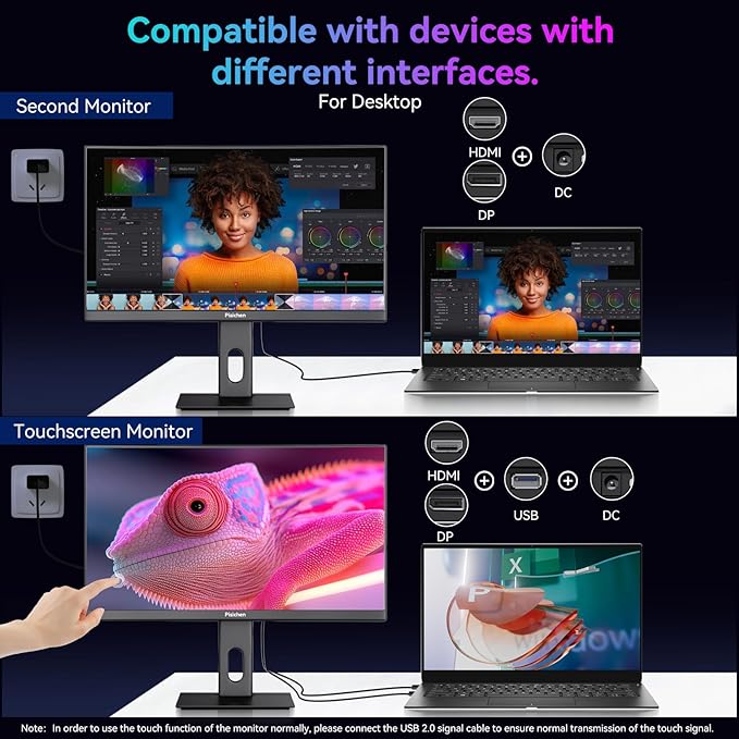 Curved 27 Inch Touchscreen Monitor, QHD 2K 2560x1440 85Hz Computer Monitor, 99% sRGB, Built-in Adaptive Sync, with Display Port HDMI, Eye Care, VESA