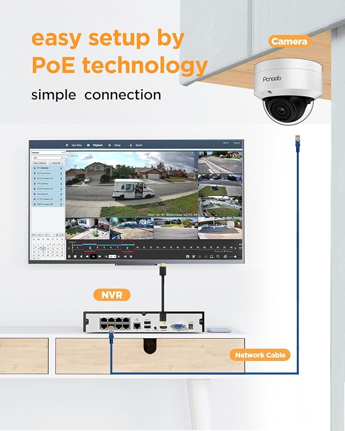 PoE Security Camera System, 6X Wired 5MP IK10 Vandal-Proof PoE Dome Cameras Outdoor with Person Detection, 100ft IR Night Vision, Remote Access, 4K 8 Channel NVR 2TB HDD, PD54A0608-5M2