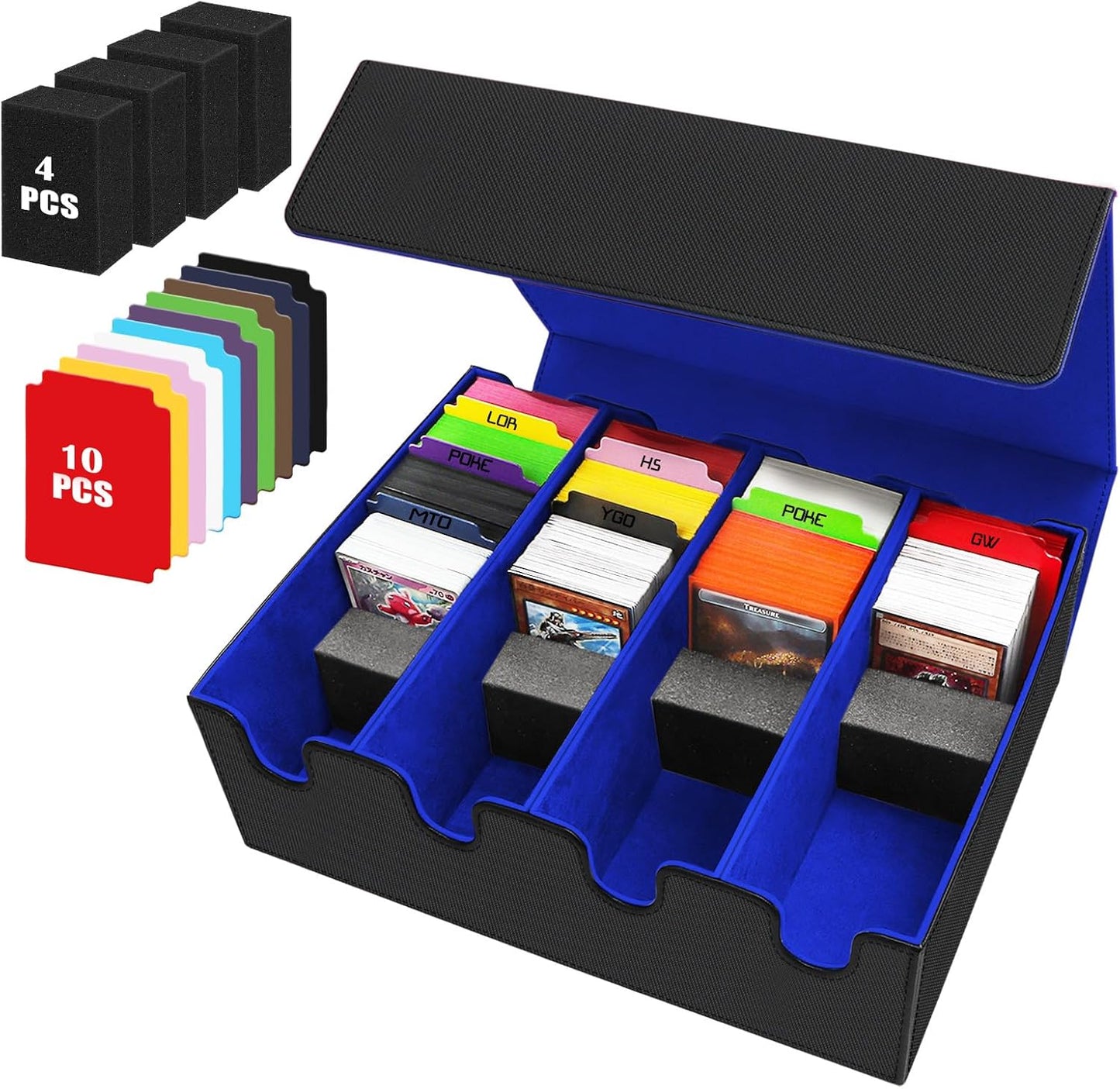 Card Storage Box for Trading Cards, 2800+ Card Deck Case with PU Leather and Magnetic Closure, TCG Storage Box, Suitable for MTG, YuGiOh, and Sports Cards, With 10 Card Dividers ï¼ 4 Stoppers