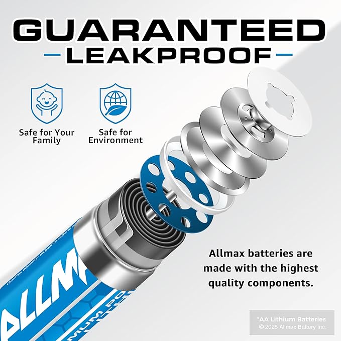 Allmax AA Maximum Power Lithium Batteries (16 Count) – Longest Lasting, Leakproof, 20-Year Shelf Life, Ultimate Performance, Perfect for Blink Security Cameras (1.5V)
