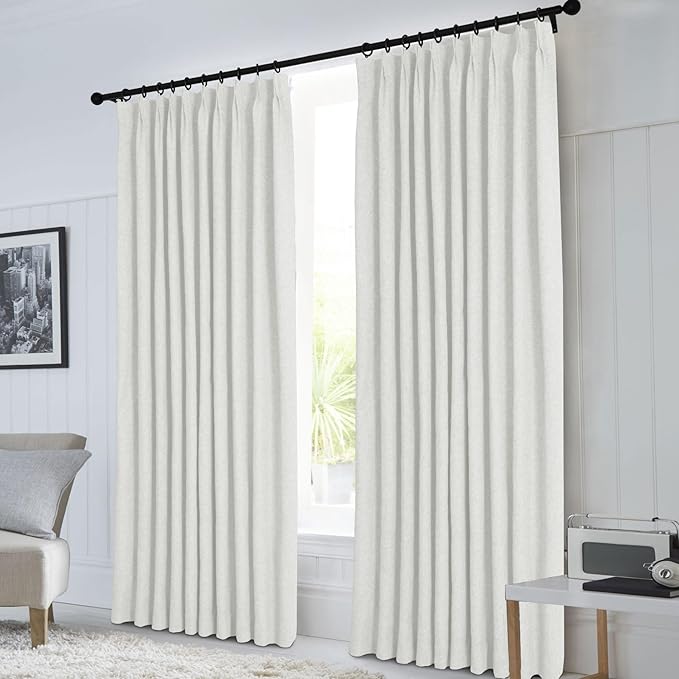 Macochico Pinch Pleated Blackout Curtains 102 Inches Long 100% Blackout Natural Linen Drapes for Bedroom Living Room Windows Farmhouse Burlap Curtains with Tieback 52”Wx102”L Greyish White 1 Panel