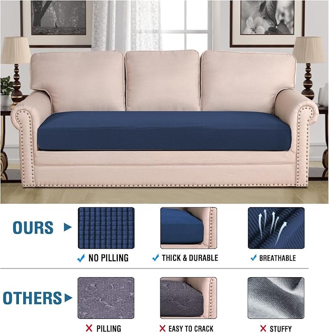 H.VERSAILTEX Super Stretch Individual Seat Cushion Covers Sofa Covers Couch Cushion Covers Slipcover Sets Thick Jacquard Textured Twill Fabric (1 Piece Sofa Cushion Cover, Navy)