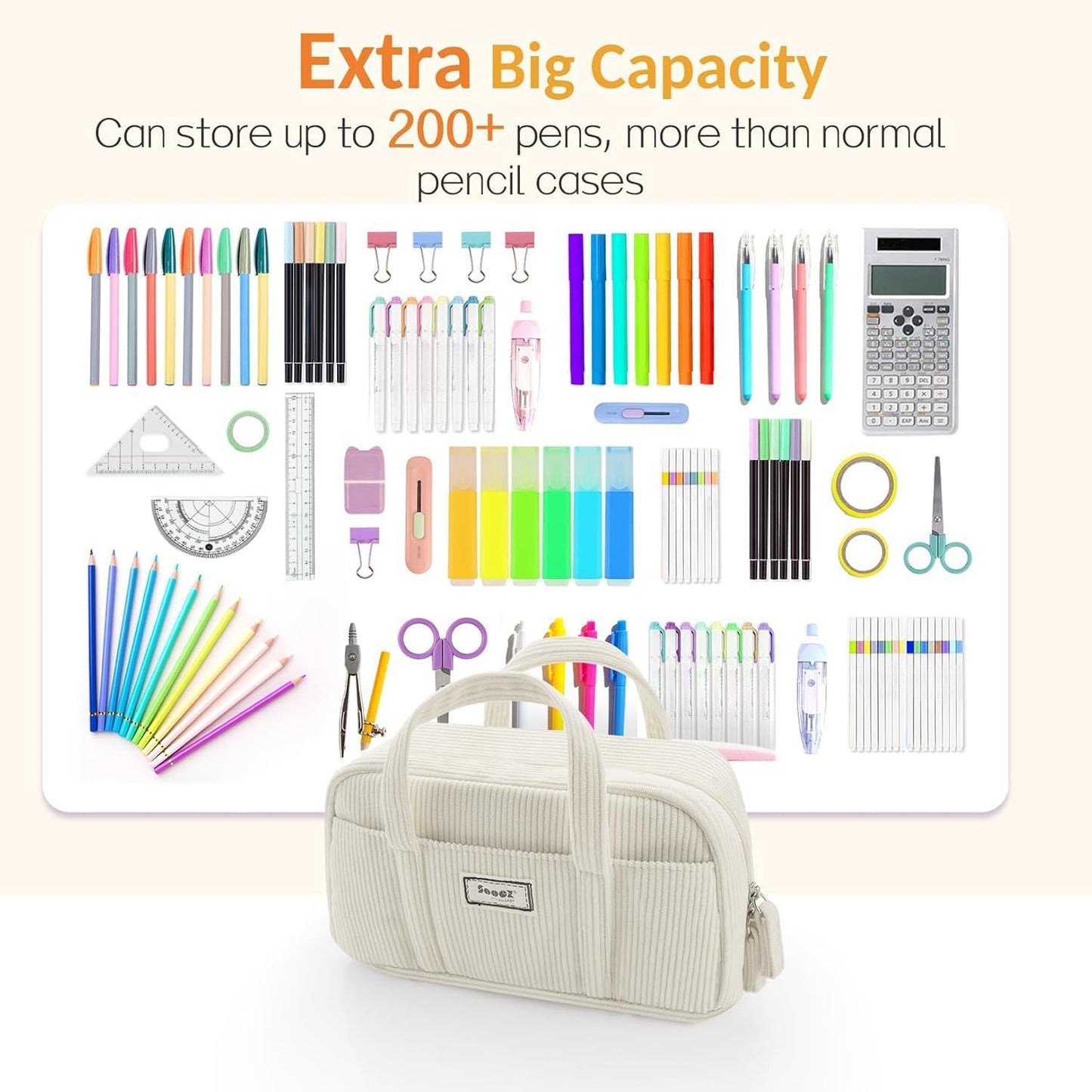 Sooez Large Pencil Case Pouch, Extra Big Pencil Bag with 5 Compartments, Pen Bag Wide Opening, Soft Corduroy Pencil Pouch Organizer with Zipper, Cute Aesthetic School Supplies for Teen Girls-Sky Blue
