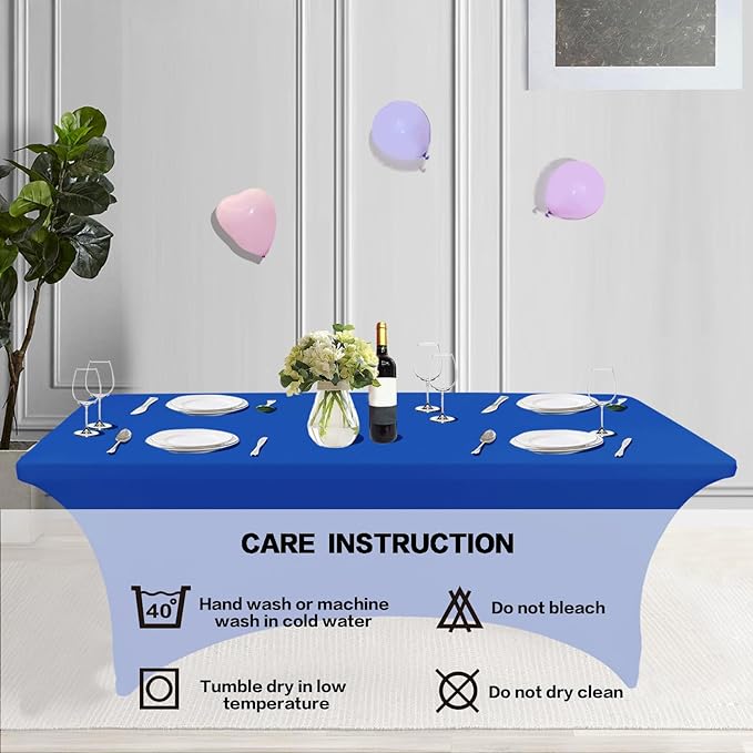 IVAPUPU 2 Pack 6FT Table Cloth for Rectangular Fitted Events Stretch Royal Blue Table Covers Washable Spandex Tablecloth Protector for Party, Wedding, Cocktail, Banquet, Festival