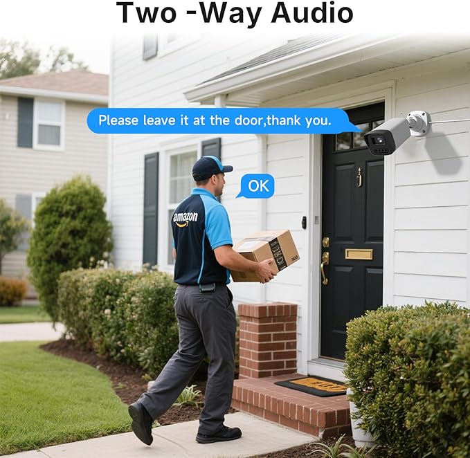 Rraycom 4CH Home Security Camera System, 2pcs Wired Outdoor PoE IP 3MP Cameras with Motion Detection, Two-Way Audio, Spotlight, 4K/3MP 4CH NVR with 1TB HDD for 24-7 Recording, No Monthly Fee