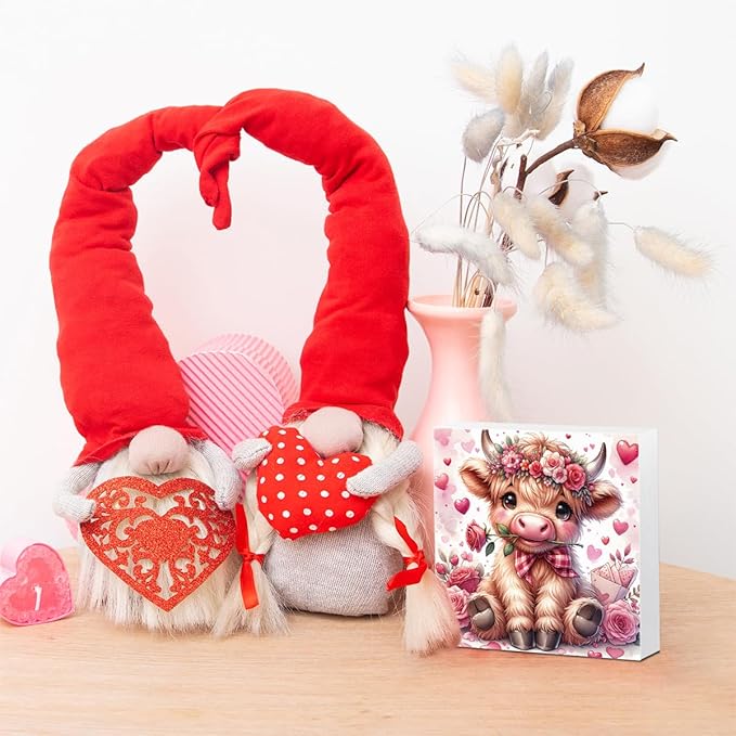 Valentines Day Decor Valentines Day Decorations Valentines Day Office Decor Valentines Day Table Decor Pink Valentines Day Decorations Highland Cow Gifts for Boyfriend Girlfriend, Wooden Decor Sign