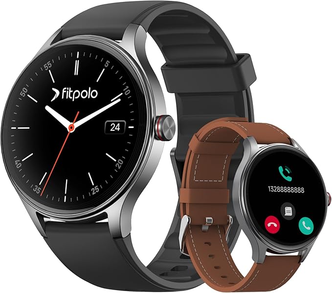 Smart Watches for Men/Women (2 Bands), 1.27“ Round Smartwatch Fitness Tracker with Bluetooth Calls (Make/Answer), Heart Rate/SpO2/Sleep Monitor, 12 Days Battery, IP68 Waterproof