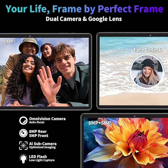 2025 Android 15 tablet with keyboard, 26GB+256GB+2TB Expand, 10 inch 2-in-1 Tablets with 8-Core, 5G WiFi, 8000mAh, BT5.0, 5MP+13MP, GMS, GPS, Widevine L1, Tablet PC with Mouse, Case, Stylus (Silver)