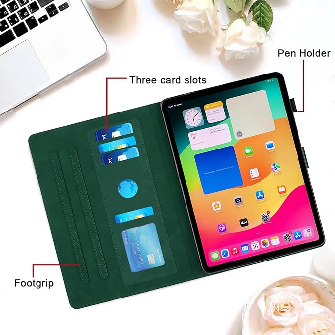 Case for Samsung Galaxy Tab S10 Plus 2024/ S9 FE Plus 5G 12.4 Inch 2023, Multi-Angle Viewing Smart Stand with Pocket Auto Wake/Sleep PU Leather Tablet Cases Flip Folio Cover Green