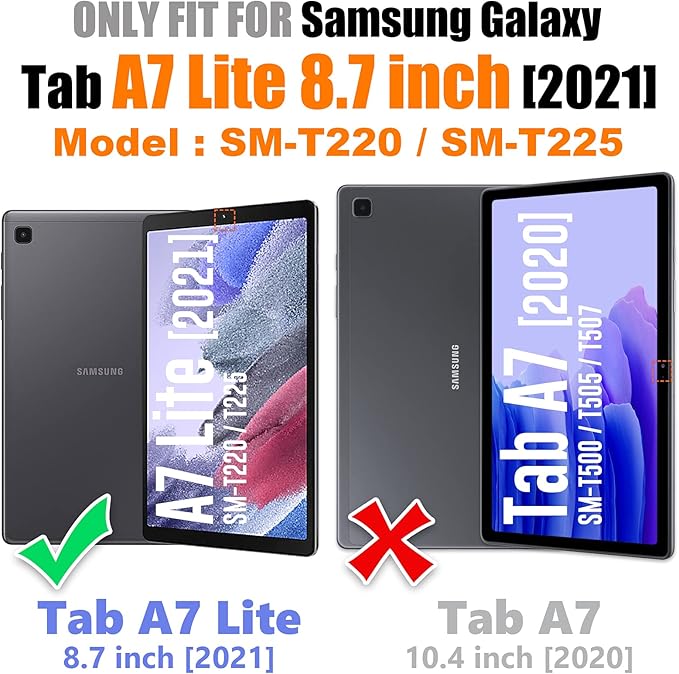 SEYMAC stock Case for Samsung Galaxy Tab A7 Lite 8.7'' with Screen Protector Pencil Holder [360 Rotating Hand Strap] &Stand, Drop-Proof Case for Samsung A7 Lite 2021 SM-T220/T225/T227, Green/Black