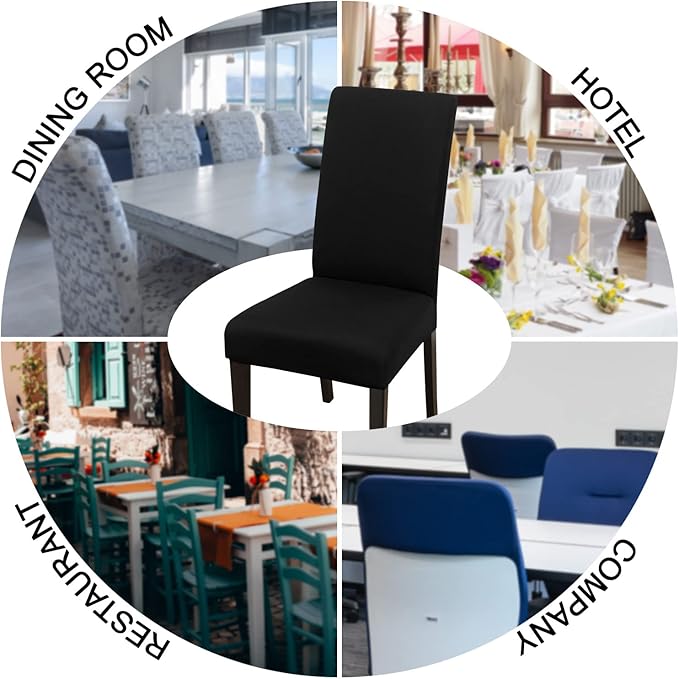 JQinHome 6 Pcs Dining Chair Slipcover,High Stretch Removable Washable Chair Seat Protector Cover for Home Party Hotel Wedding Ceremony (Black)
