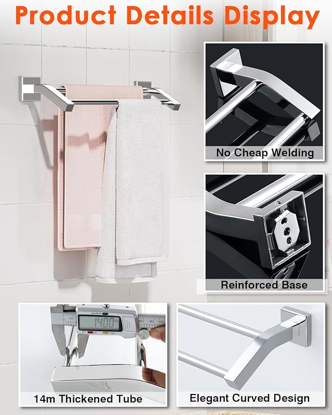 Alise Double Bath Towel Bars Towel Racks for Bathroom Lavatory,Wall Mount Towel Holder Heavy Duty SUS304 Stainless Steel Towel Hanger Towel Rail,GK9700-C Polished Chrome,28 Inch