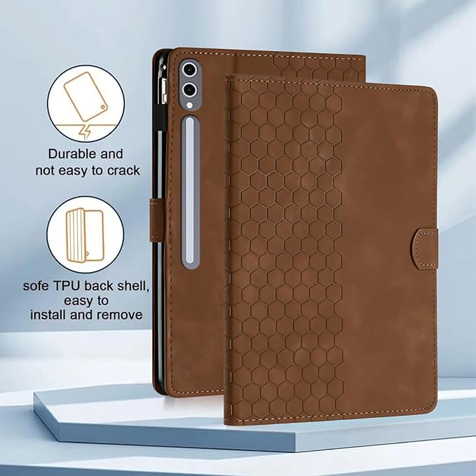 Case for Samsung Galaxy Tab S10 Plus 2024/ S9 FE Plus 5G 12.4 Inch 2023, Multi-Angle Viewing Smart Stand with Pocket Auto Wake/Sleep PU Leather Tablet Cases Flip Folio Cover Brown