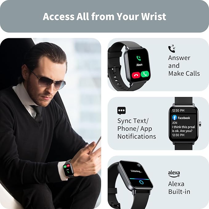 Smart Watches for Men Women, 1.8" Screen Activity Tracker, Heart Rate/Sleep/SpO2 Monitor, Make/Answer Calls, IP68 Waterproof Smartwatch for iPhone & Android, 101+ Sport Modes Fitness Reloj Inteligente
