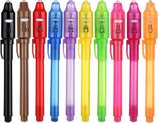 SCStyle Invisible Ink Pen 10Pcs Latest Spy Pen with uv Light Magic Spy Marker Kid Pens for Secret Message and Birthday Party,Writing Secret Message for Easter Day Halloween Christmas Party Bag Gift