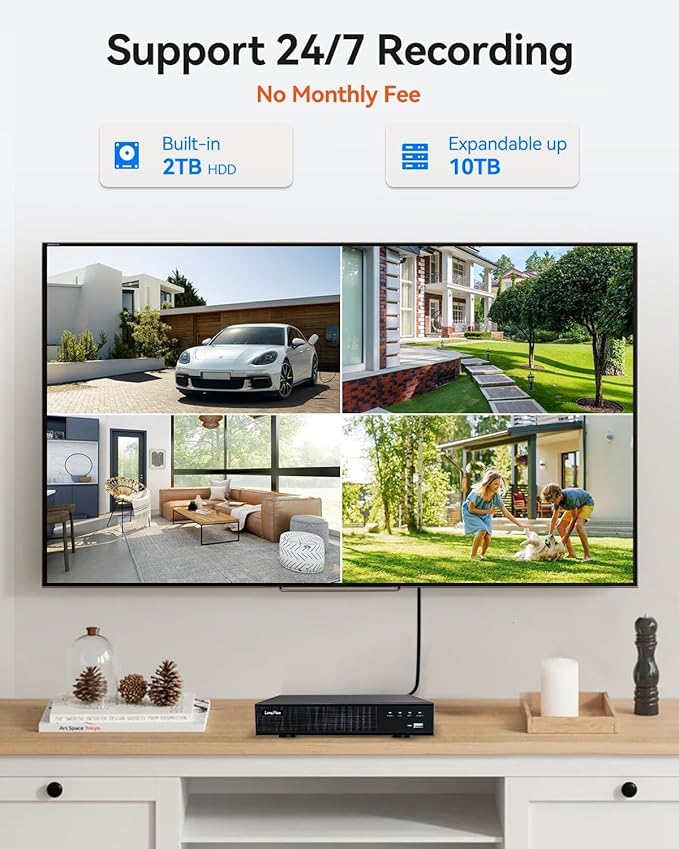 LongPlus 8MP 4K UHD Poe Wired Security Camera Outdoor for Security Cameras System, Cameras for Outdoor Home Security Spot Lights Color Night Vision, Strobe Light Alarm & Sound LPCP8B1