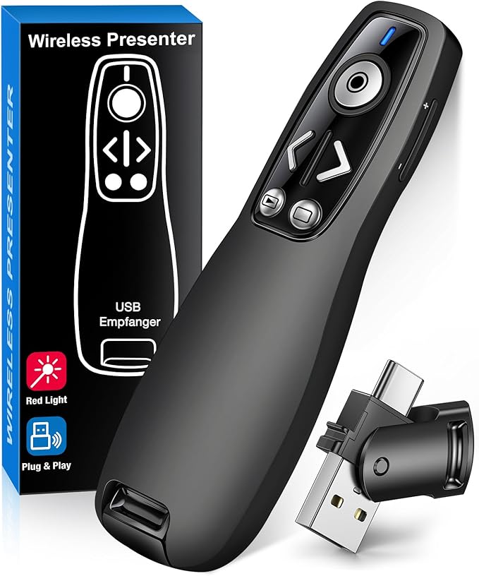 Presentation Clicker Wireless Presenter Remote for PowerPoint, Powerpoint Clicker with Volume Control PowerPoint Slide Advancer for Mac, Computer, Laptop-E600
