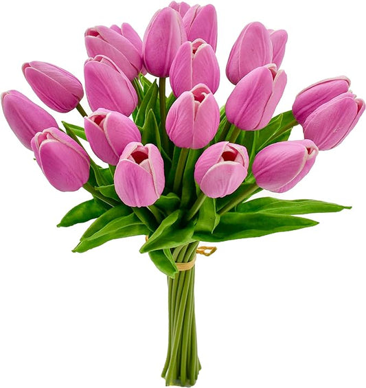 Mandy's Artificial Tulips 20 Stems Lavender PU Faux Flowers for Wedding Home Decor 13.5 Inch