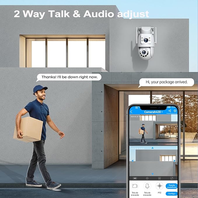 JOOAN Outdoor Security Camera HD 2K*2 Dual Lens Dual WiFi 5Ghz 2.4Ghz Wired,PTZ Rotate 2 Way Audio Sound Light Alarm,Auto Tracking,Share Cloud/Card Storage Color Night