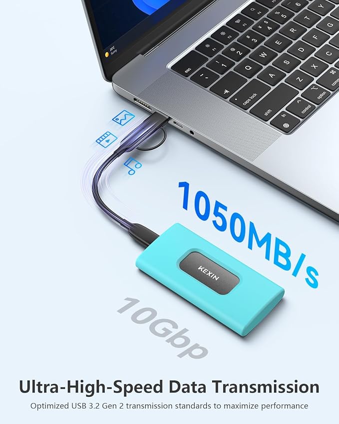KEXIN 512GB External SSD Hard Drive USB 3.1 Type-c Portable Solid State Drive 512G, up to 1050MB/s for PC Mac Android Game Console and More