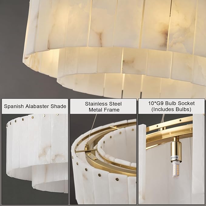 Alabaster Chandeliers D23in Round Chandeliers for Dining Room Small Chandelier Light Fixture for Kitchen Living Room Foyer Entryway Hallway