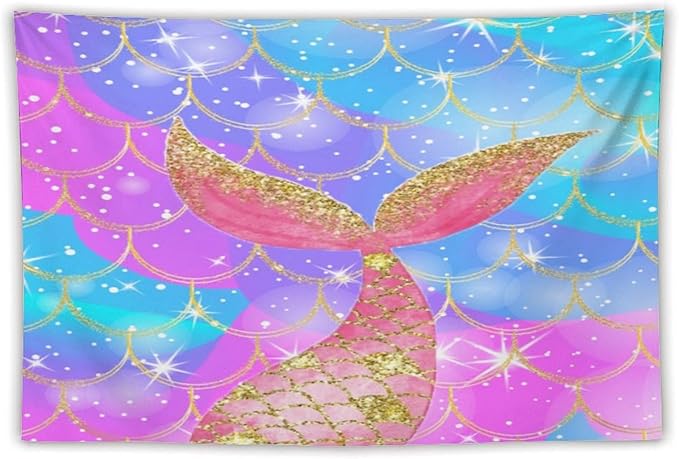 HZOHNAGO Mermaid Scales Tapestry Colorful Shiny Scales Mermaid Tail Pattern Printed Wall Tapestry Wall Hanging for Bedroom Living Room Dorm 60" W x 40" H