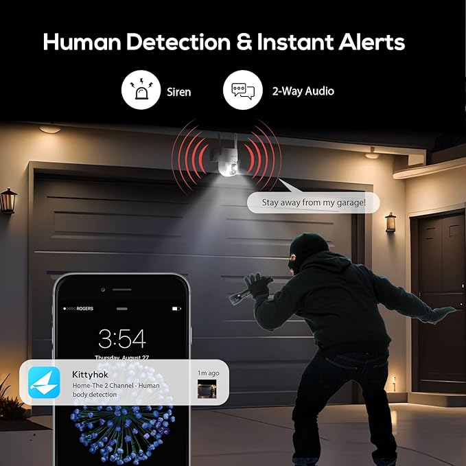 Kittyhok Solar Security Camera System Wireless Outdoor | 10pcs 2K Ultr Pan Tilt Home Solar Security Camera with Human Detection, Spotlight | 10CH Smart NVR, 60 Days Local Storage, 0 Monthly Fee
