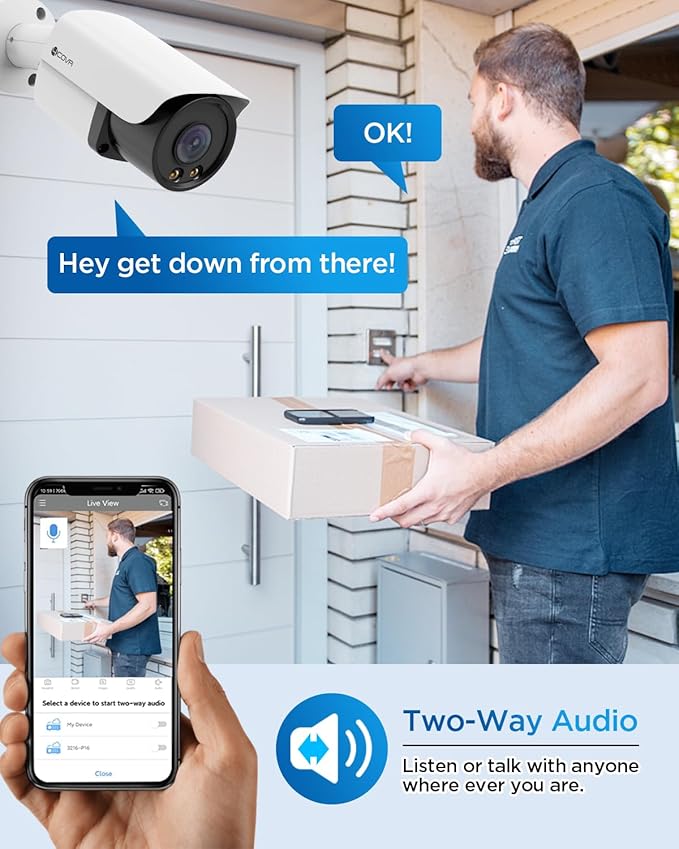 4COVR 4K PoE Security Camera System 8CH, 2-Way Audio & Smart Color Night Vision, 8X 8MP PoE IP Bullet Cameras, AI Human/Vehicle Detection, IP67 Weatherproof, 2TB NVR, 24/7 Recording, LY37YX8M0808-1
