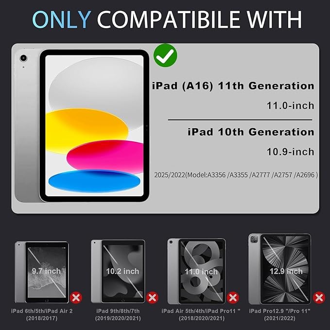 Case for iPad (A16) 11th/10th Generation 2025/2022,360° Rotating Stand iPad Case 10th Generation with Screen Protector,Heavy Duty Shockproof i Pad Cases 11th/10th Gen 11.0/10.9 Inch,Navy Blue