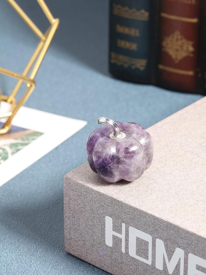 Jovivi Amethyst Crystal Pumpkin Figurine, 1.2" Mini Carved Gemstone Pumpkin Statue Decor Healing Stones Decorative Ornaments for Fall Harvest Thanksgiving Halloween Decorations Home Decor