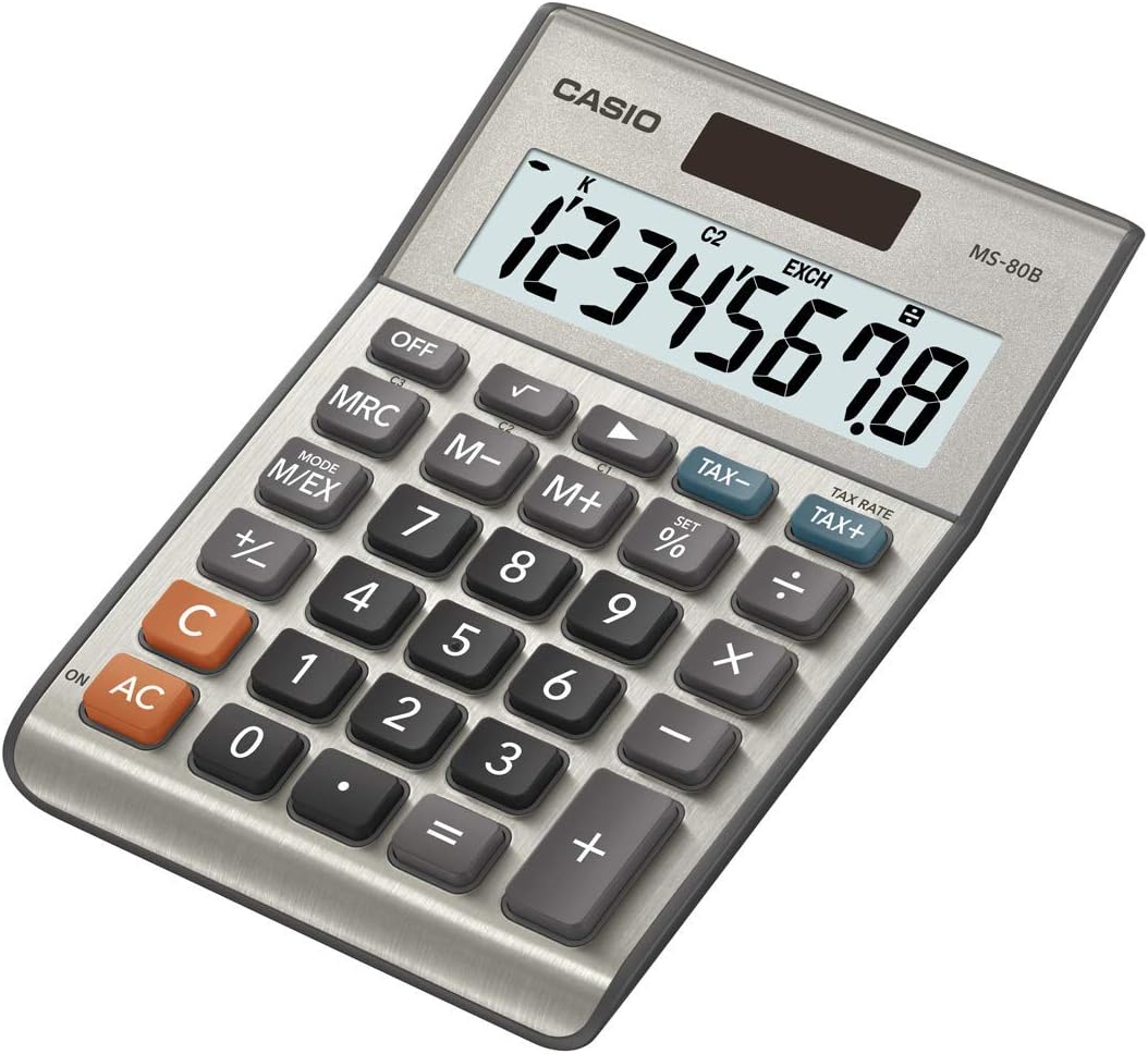Casio MS-80B Calculator â Desktop Calculator with Tax & Currency Tools | General Purpose | Large Display | Ideal for Home, Office & Everyday Math