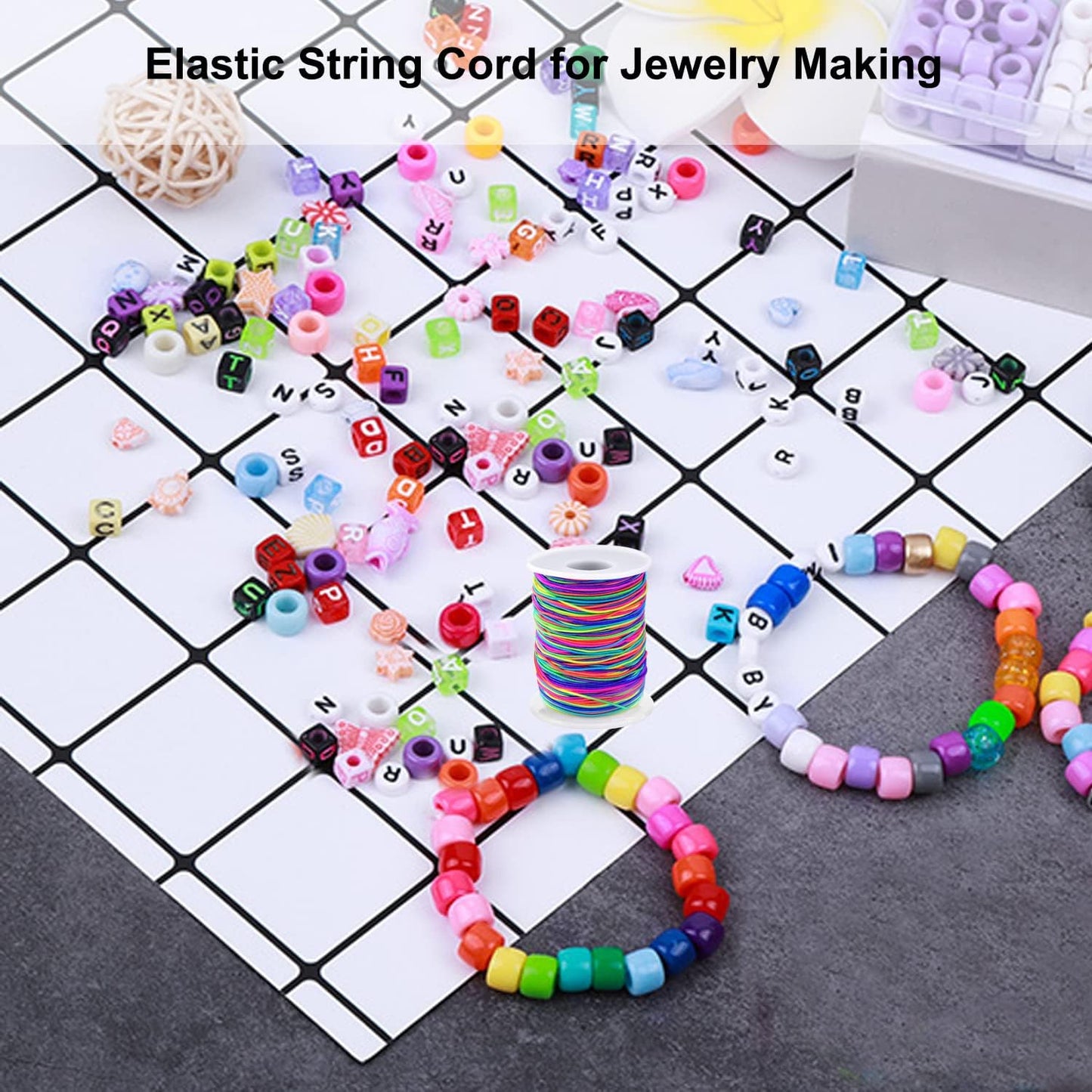 Elastic String for Bracelets, 1mm x 330 Feet Sturdy Rainbow Elastic Cord for Jewelry Making, Necklaces, Beading and Crafts