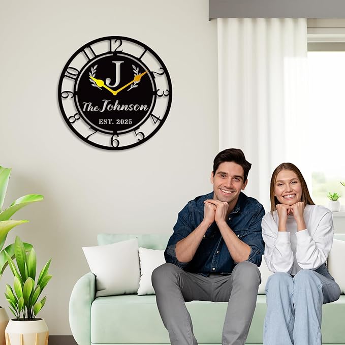 Personalized Metal Clock Sign, Custom Metal Clock,Personalized Gift, Black Gold and Silver Color Options, Housewarming Gift, Living Room Decor