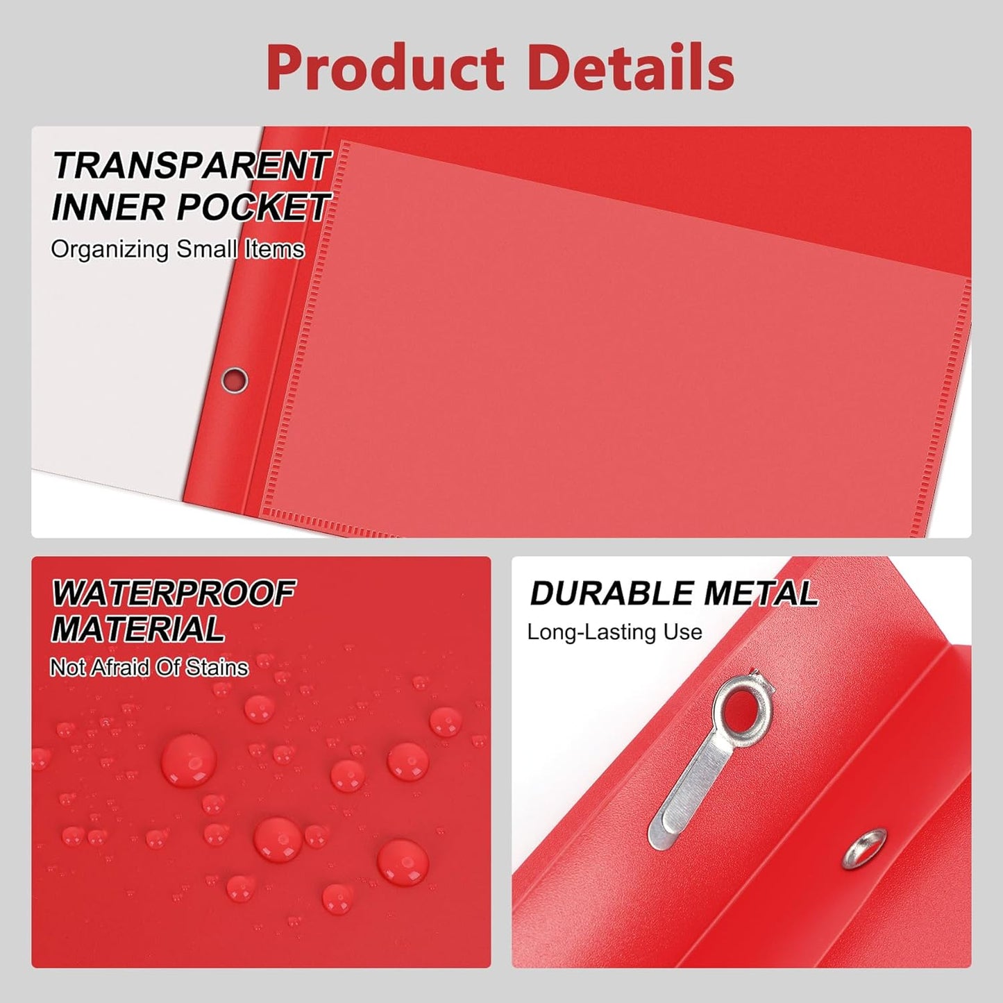 Ndsox 30 Packs Clear Front Report Covers with 3-Prong Fasteners, Plastic Project Presentation Folders Resume Document Covers with Red Back for 8.5" x 11" Letter Size Paper for School Office Business