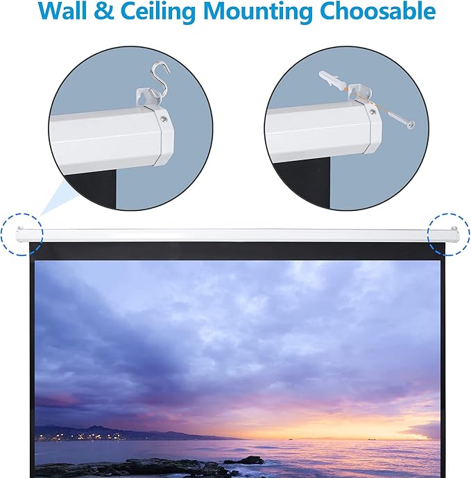 SUPER DEAL 120'' Projector Screen, Retractable Projection Screen Manual Pull Down HD Screen 1:1 Format for Home Cinema Theater Presentation Education Outdoor Indoor Public Display