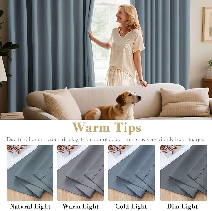 H.VERSAILTEX Blackout Curtains for Bedroom Thermal Insulated Room Darkening Living Room Curtains 72 Inch Long Grommet Privacy Protection Window Curtain Panels/Drapes for Nursery, 2 Panels,Stone Blue