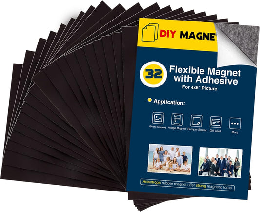 Magnetic Sheets with Adhesive Backing for 4x6 Pictures(Pack of 32),Adhesive Photo Magnets for Home/Classroom/Office,Magnets for Refrigerator