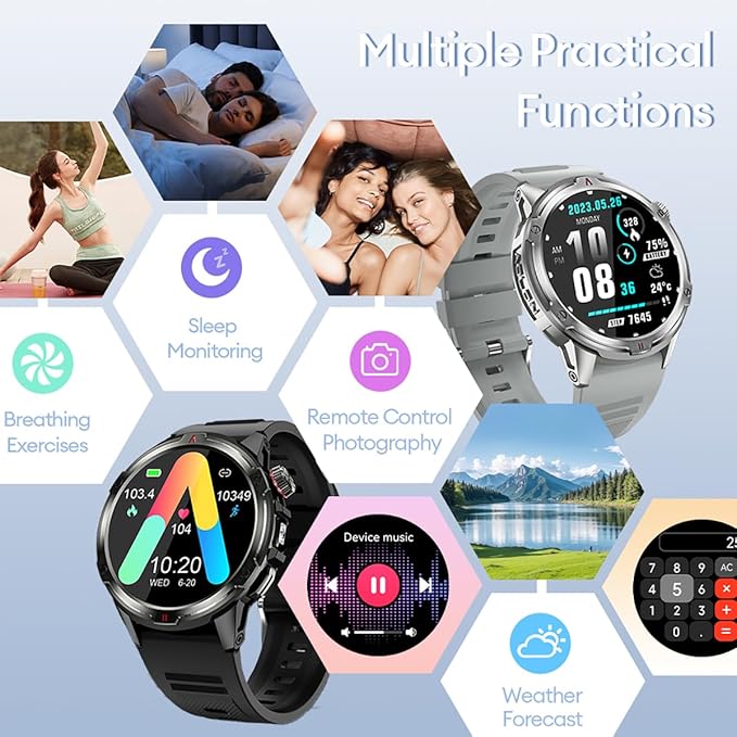 AOLON Smart Watch for Men (Answer/Make Call with 1.43'' AMOLED Display, IP68 Waterproof, 30+ Days Battery Life with100+Sport Modes Fitness Watch, Compass, Heart Rate, SPO₂ & Sleep Monitor（Silver）