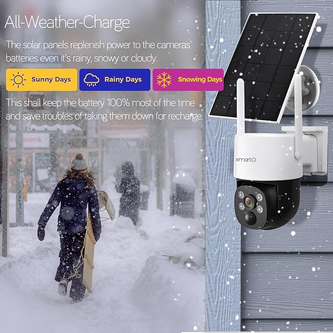[Night Color] XMARTO 10CH 8Pcs 2K HD Wireless Solar Security Camera System with Starlight Color Night Vision, PTZ Control, Long Range WiFi6, HDMI View on Monitor, 0 Monthly Fee, 64GB Micro SD