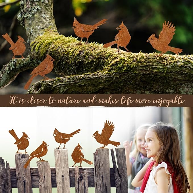 5PCS Rusty Birds Decoration, Garden Decor Spring Decorations Outdoor, Metal Birds Yard Decor Perfect Yard Art and Large Outdoor Ornaments, Cardinal Gifts，Metal Bird Silhouette Statues