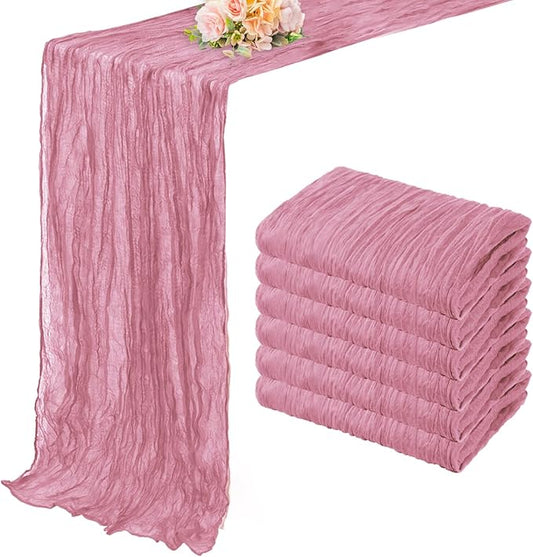 6 Pack Dusty Rose 10FT Cheesecloth Table Runner 20 x 120 Inch Long Rustic Gauze Fabric Cheese Cloth Table Runner for Wedding Bridal Baby Shower Table Decorations Boho Sheer Birthday Party Table Decor