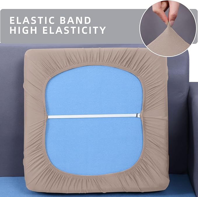 hyha Waterproof Couch Cushion Covers, Stretch Sofa Couch Seat Slipcover for Dog Washable, Non-Slip Waterproof Outdoor Cushion Covers for Patio Furniture Replacement (3 Pieces, Taupe)