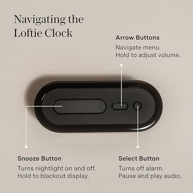 Loftie Alarm Clock with Sound Machine – Smart Alarm Clock with Light, White Noise, Bluetooth Speaker, Night Light Sound Machine, 100+ Sounds, Blackout Mode, No WiFi Mode, Optional Subscription - Steel