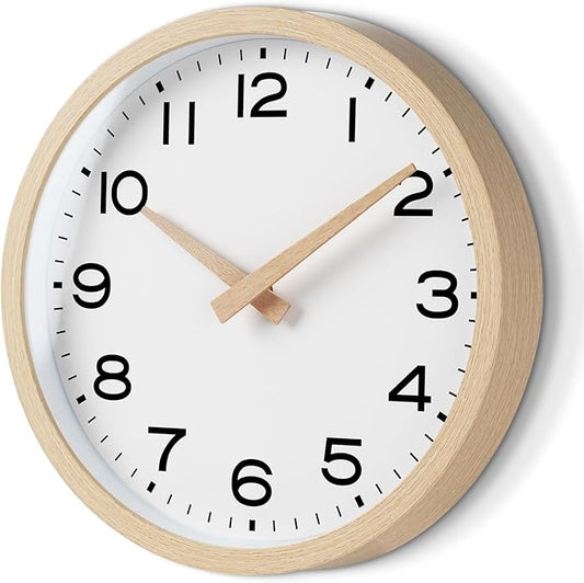 AKCISOT Wall Clock 14 Inch,Boho Large Wall Clocks Battery Operated Non Ticking,Big Silent Modern Clock Decorative for Living Room,Bedroom,Office,Home(Wood Grain)